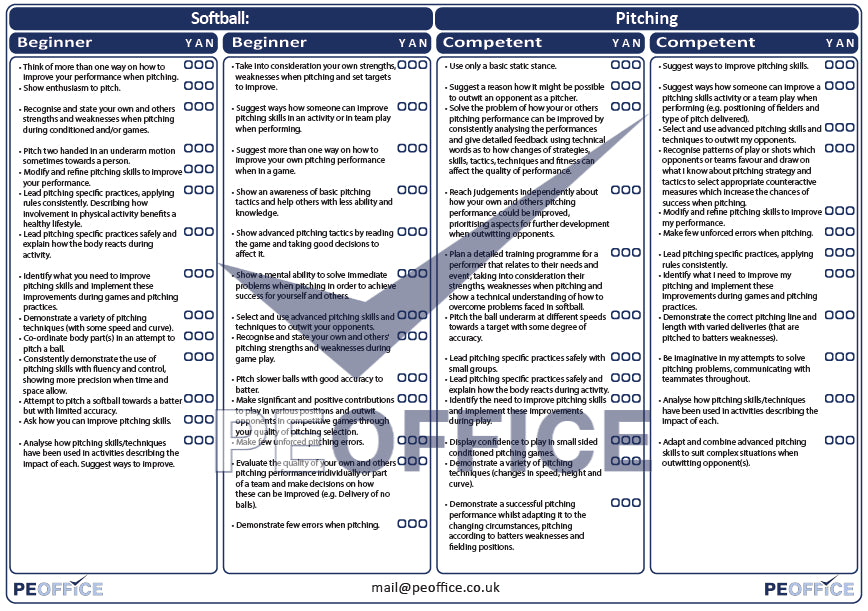 Softball Pitching Assessment Sheet