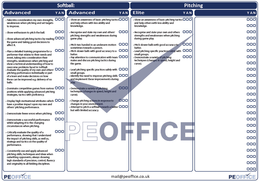 Softball Pitching Assessment Sheet