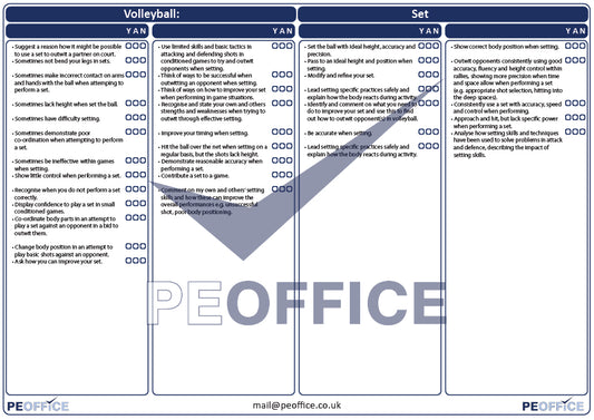 Volleyball Set Assessment Sheet