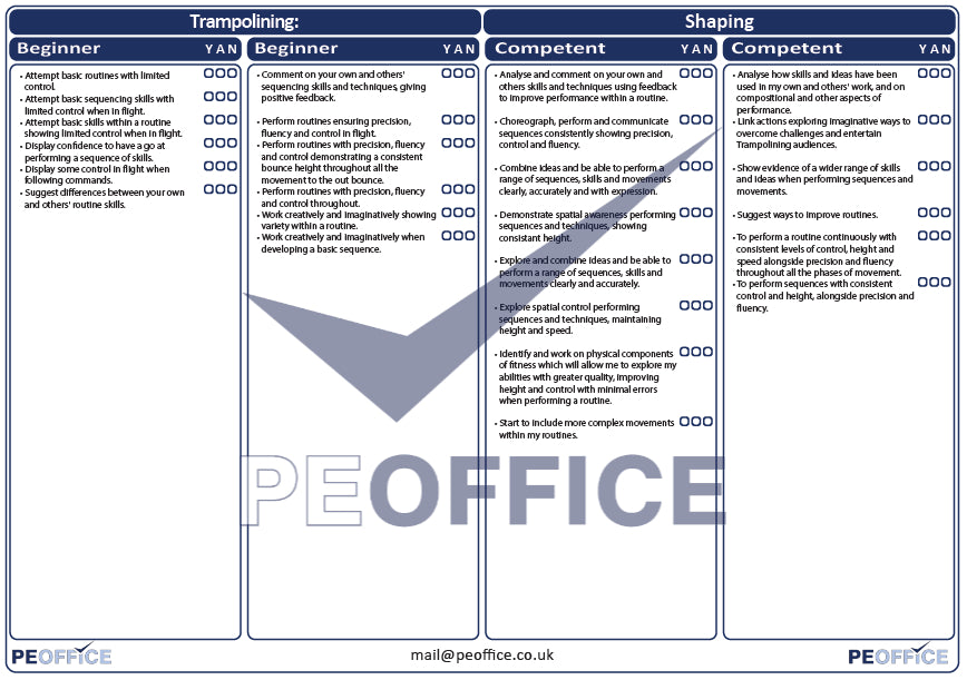 Trampoline Shaping Assessment Sheet