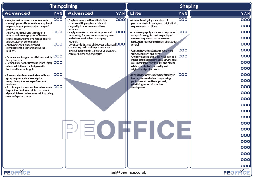 Trampoline Shaping Assessment Sheet