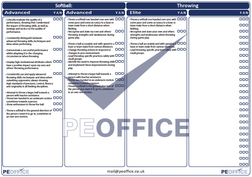 Softball Throwing Assessment Sheet