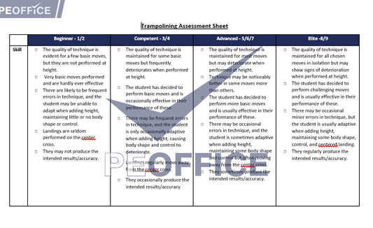 Trampoline Assessment Sheet