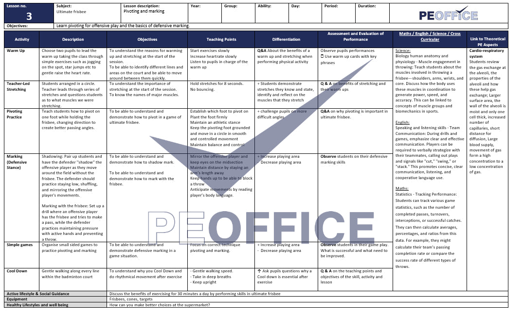 Ultimate Frisbee Lesson Plans