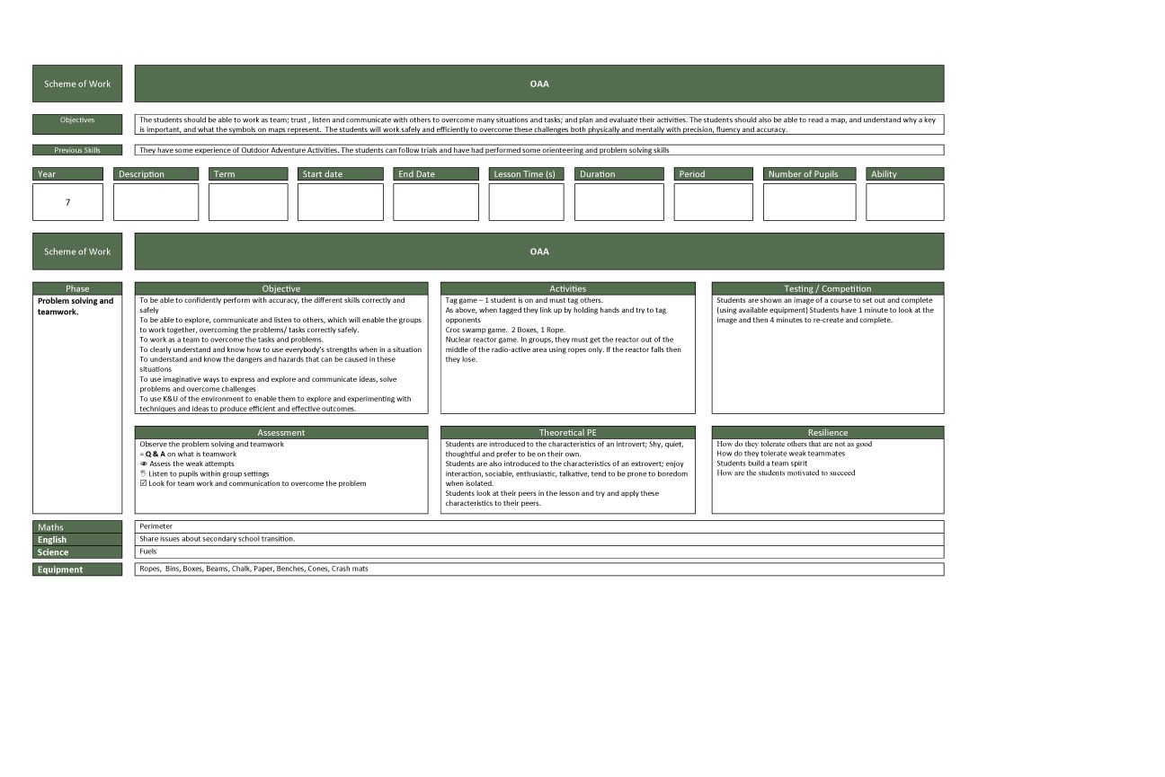 OAA Scheme of Work (KS3)